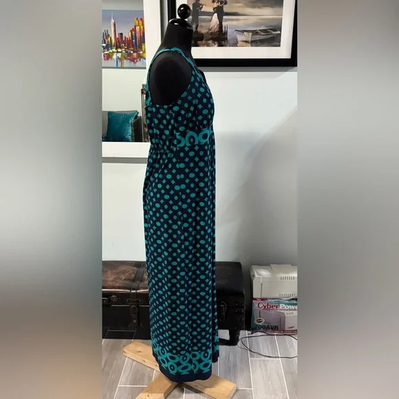 ❤️Valerie Bertinelli Teal and Black Patterned Maxi Dress-Sz 12 - Picture 3 of 4